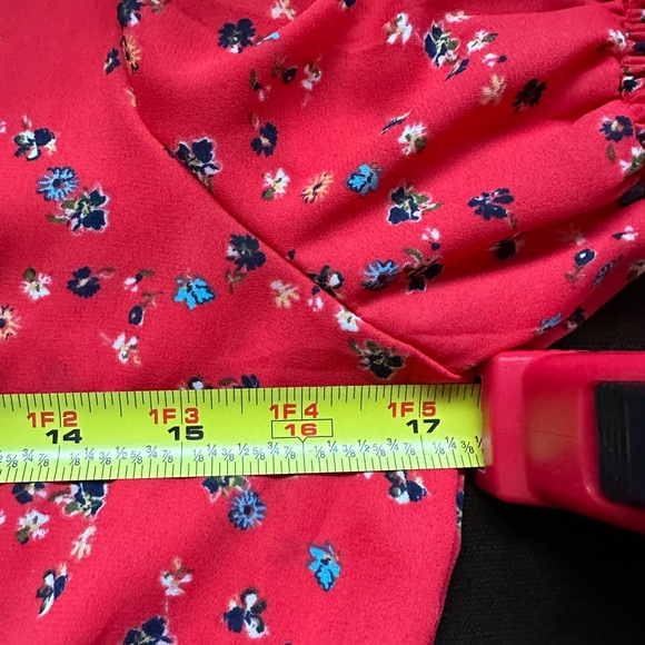 Sienna Sky Red Beautiful Blouse Elastic Sleeves & Waist Fabric Buttons S… - Picture 10 of 11